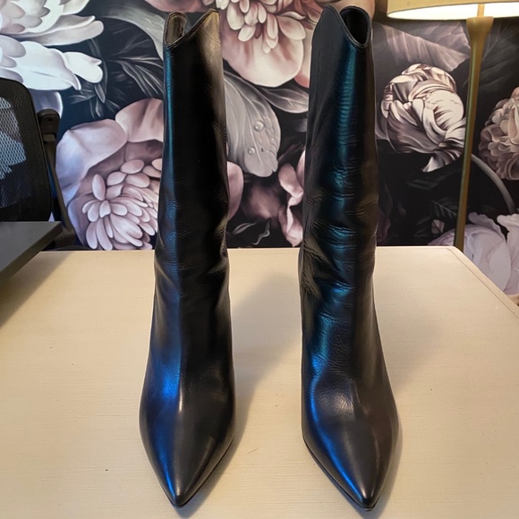 Lucchese Black Leather Half Calf Stiletto Boots - Picture 3 of 9